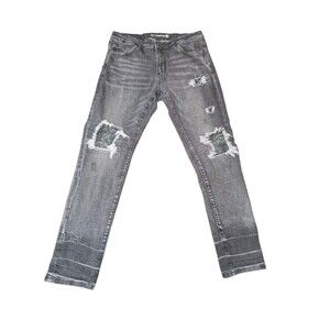 Crysp Denim Mens Ripped Denim Jeans sz 34X32" Grey Moto Distressed